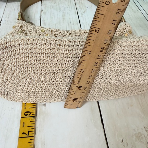 Vtg Y2K 90s Hobo Shoulder Bag Women S Cream Crochet Beaded Boho Summer Purse - Picture 10 of 12
